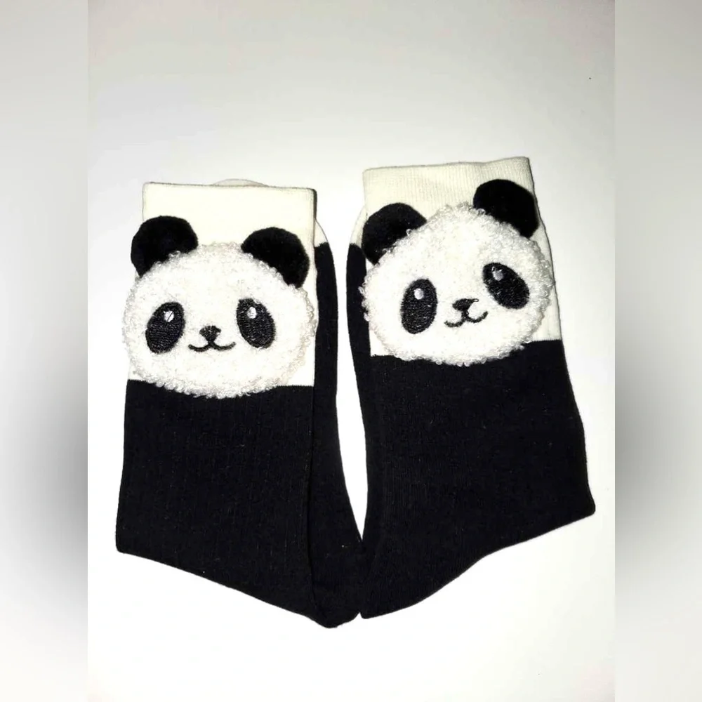 Cute 3D Panda Socks for kids Kawaii Funny Black & White Middle Tube Socks 2 Pair